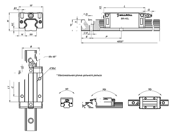 прямоугольная низкая каретка стандартной длины br-hgl15ca zah ballroll